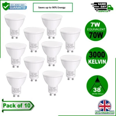 10X LED GU10 Light Bulbs  7W  Warm White 3000K Spotlight Energy Saving LED Blubs - Image 1 of 4