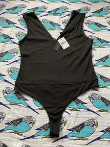 NUEVO AFRM X Nordstrom One Piece Robbed Negro Body Doble Cuello en V Mujeres XL - Imagen 1 de 10