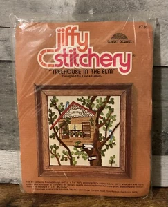 Vintage Jiffy Stitchery Crewel Kit #730 Treehouse in The Elm Sunset Linda Gillum - Picture 1 of 7
