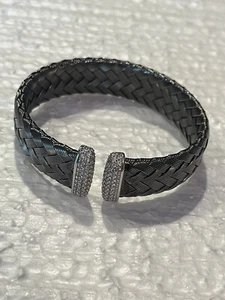 JCM Wide Woven Sterling Silver Cubic Zirconia Cuff Bracelet Italy - Picture 1 of 9