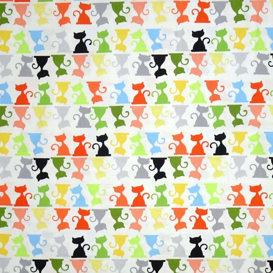 Susybee Fabric - Purrl Silhouette Multi Cats on White - Hamil Textiles YARD - Image 1 of 1