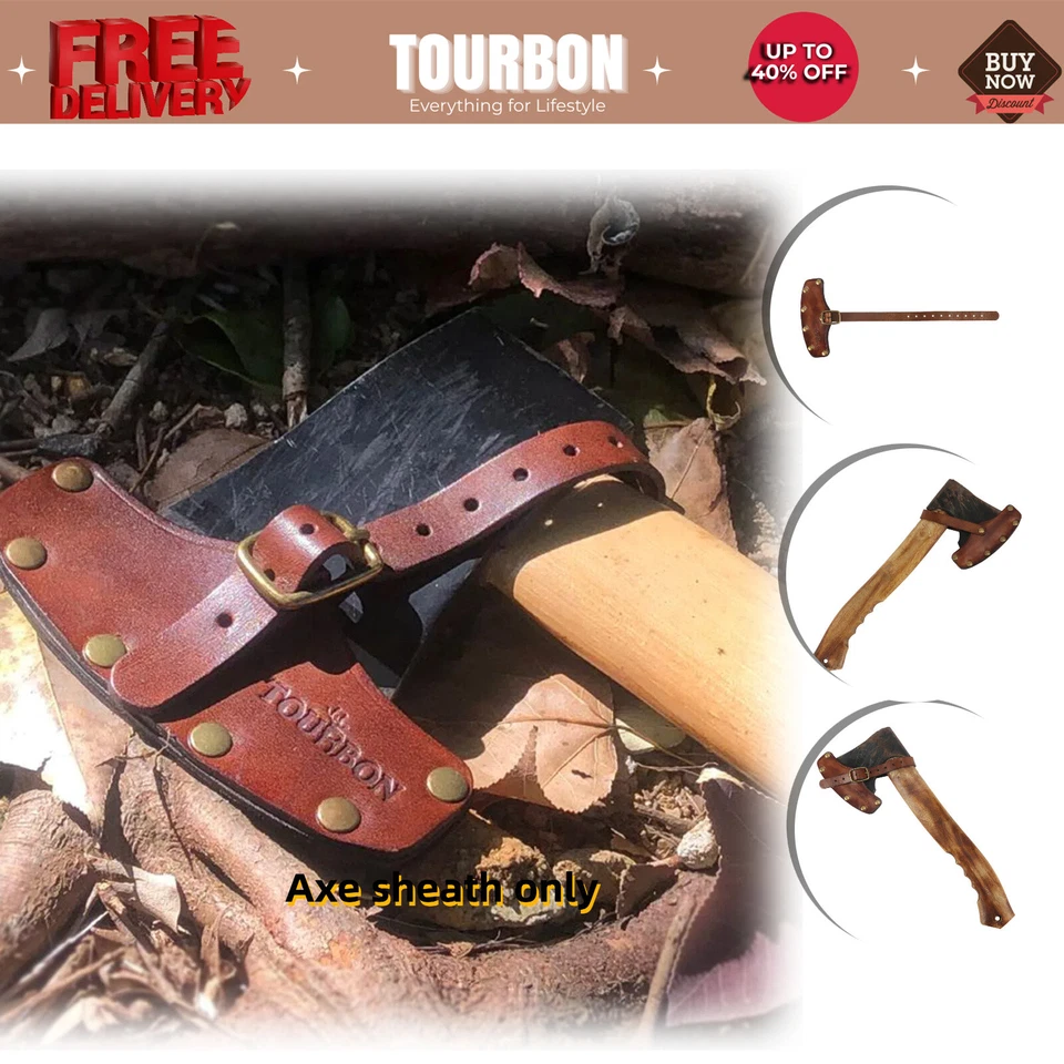 Tourbon Leather Axe Sheath Holder Blade Protection Hatchet Head Cover Adjustable