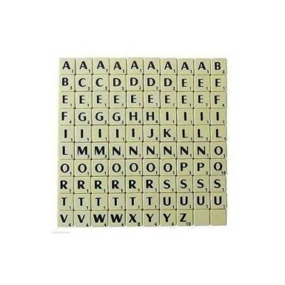 TILES IVORY/BLACK LETTERS FULL SET 100 PIECES -PLASTIC IVORY COLOURED - Image 1 of 4