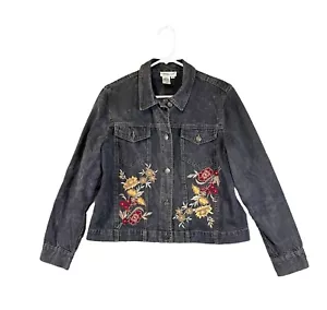 Denim Womens Size M P Boho Festival Floral Boho Embroidered Jacket Distressed - Picture 1 of 11