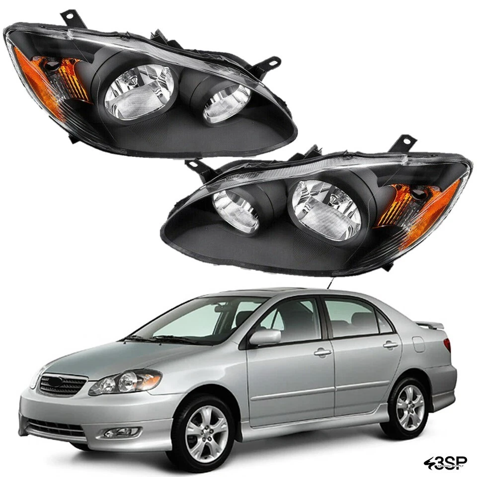 Juego de faros delanteros carcasa negra izquierda+derecha para Toyota Corolla 2003-2008 Foto 1 de 4