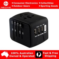 NEWAVE Smart Universal International Travel Adapter 3.4A 3 USB+Type C Charger Bk