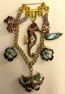 Vintage Enamel Brooch With Butterfly Flowers Frog Seahorse Duck💗 - Picture 1 of 5