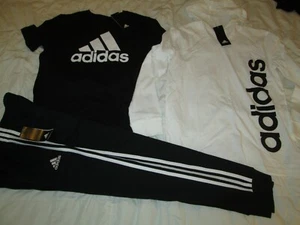 NEW 3pc OUTFIT Boys ADIDAS Wht Hooded+Blk S/s+Blk Joggers Ymd 10-12 FREE SHIP - Picture 1 of 9
