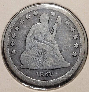 1861 Seated Liberty Quarter in Fine Circulated Condition - Picture 1 of 3