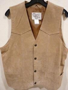Vintage Cripple Creek Western Snap Suede Leather Brown Lined Vest Men's S VGUC