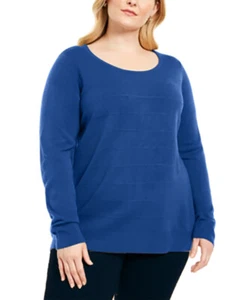 Karen Scott Women Size 2X Sweater Blue Round Neck Mixed Knit Long Sleeves - Picture 1 of 7