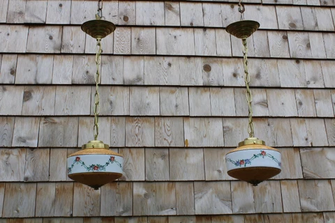 Antique Nice Pair Art Deco/ nouveau Ceiling Light Fixture  Pendant Glass Shade Cover
