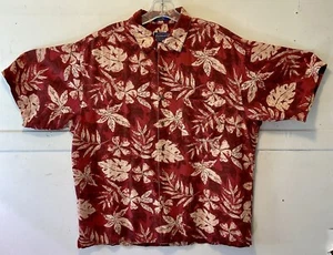 Pendleton Men’s Shirt L Silk Camp Hawaiian Red Cream Tropical Plants - Picture 1 of 5