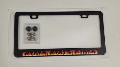 Flame / Fire Black Stainless Steel License Plate Frame  - Image 1 of 4