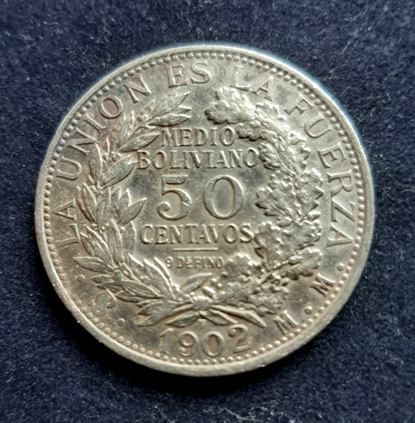 W0RLD COINS - Bolivia Silver 50 Centavos 1902 mm Km-175.1 Great Condition - Image 1 of 2