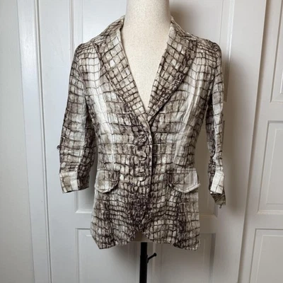 Alberto Makali Blazer Womens 10 Linen Beaded Lace Back Cropped Jacket - Image 1 of 4