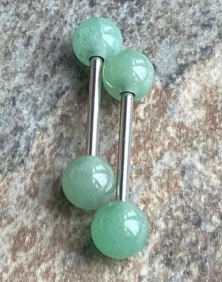 1 Par 14g 16mm Anillo Pezón Aventurina Verde Piedras Preciosas Naturales Barra Acero 316L Foto 1 de 3