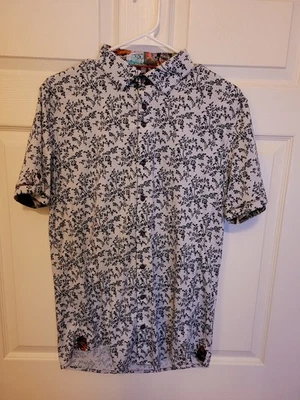 Au Noir Shirt Mens Size Medium 3 Short Sleeve Button up Blue White Floral - Image 1 of 4