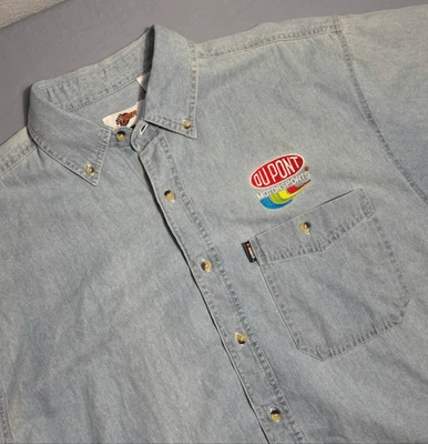 Chase Authentics Mens XL Button Down Denim Shirt Jeff Gordon Short Sleeve Blue - Image 1 of 4