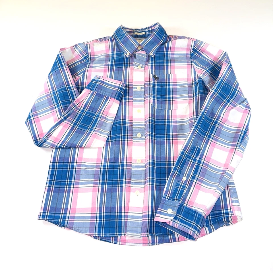Abercrombie & Fitch Muscle Fit Flannel Shirt Men's XXL Blue Pink & White Plaid - Image 1 of 4