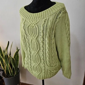 Chico's Size 2 Lime Green Cable Knit Sweater - Picture 1 of 10