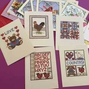 Vintage Current Greetings Card Lot- Country Cross Stitch Floral Donald Otter - Picture 1 of 4