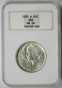 1935-S Arkansas Silver Commemorative Half Dollar 50C MS 65 NGC Old Fatty Holder - Picture 1 of 4