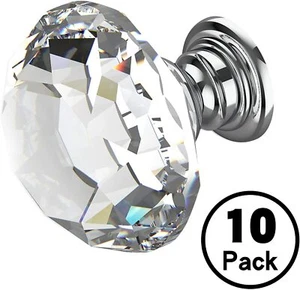 10Pcs Crystal Glass Diamond Cabinet Knobs Drawer Dresser Knobs Pull 30mm - Picture 1 of 26