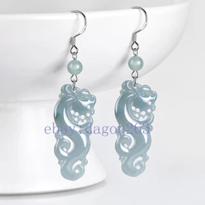 Certified natural A-grade jadeite Imitation antique 925 silver inlaid earrings - Picture 1 of 5
