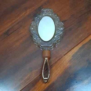 Vintage Avon Empty Glass Perfume Bottle Handheld Mirror with Ornate Design - Picture 1 of 4