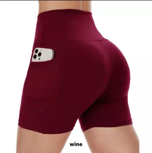 Women Yoga Shorts with Pockets Tummy Control Gym Workout Running Casual S-3XL - Picture 1 of 18