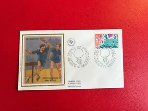 FRANCIA FRANCESE 1977 FDC SETA TAVOLO TENNIS PING PONG MEDAGLIA D'ORO - Foto 1 di 1