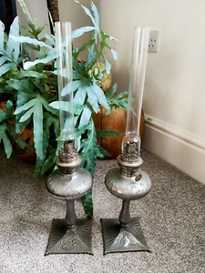 X2 Original Pair Of Metal Kosmos Brenner Oil Lamp Rare Art Nouveau 48.5cm Tall - Picture 1 of 6