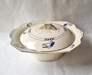 Vintage Art Deco Alfred Meakin Marigold Lidded Tureen Princess Shape Silver Trim - Picture 1 of 9