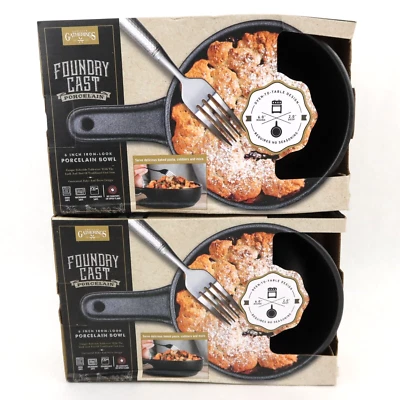 Foundry Cast Porcelain Bowl 6in Bakeable Tableware Oven Safe Cast Iron-Look Lot - Image 1 of 4