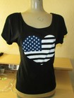 SHORT SLEEVE BLACK TOP PATRIOTIC FLAG HEART WOMEN'S sz-MEDIUM New