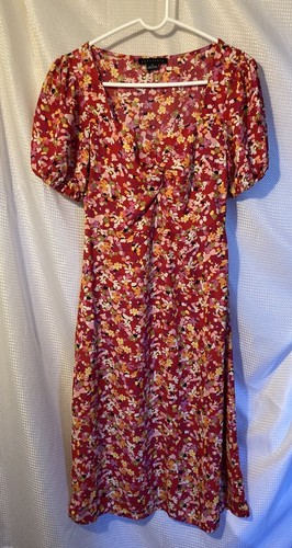 VETEMENTS Abito foderato Sanctuary da donna rosso giallo floreale manica gonfia Sweetheart Midi taglia 0