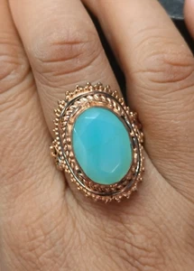 Blue Chalcedony Ring Natural Oval Gemstone 925 Silver Rose Gold Plated Jewelry - Picture 1 of 5