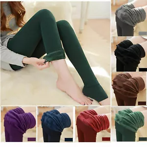 Women's Solid Winter Warm Fleece Thick Lined Thermal Stretchy Leggings Pants .. - Picture 1 of 8