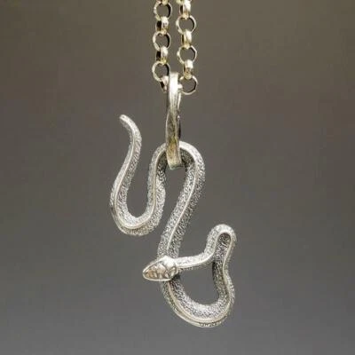 Unique Cool Solid Sterling Silver Coiled Snake Serpent Small Pendant Men Unisex - Image 1 of 4
