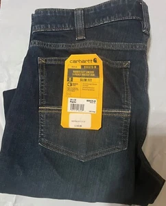 NWT MEN CARHARTT BD6570-M RUGGED FLEX LOW RISE 5 POCKET BOOTCUT BLUE JEANS PANT - Picture 1 of 5