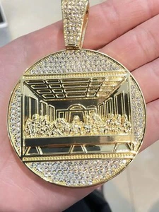Gold Plated Last Supper Pendant Jesus Cubic Zirconia Iced Hip Hop Medallion Big - Picture 1 of 11