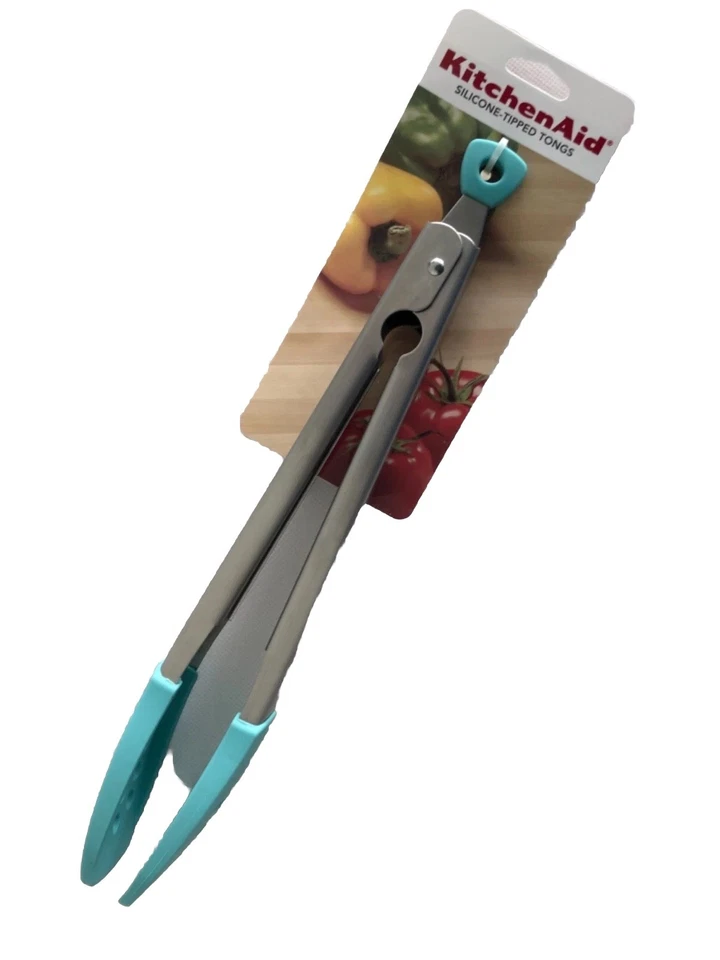 New KitchenAid Aqua Stainless Steel Sky Silicone Tipped Tongs (HAQA) - Image 1 of 3