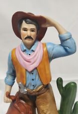 Home Interior Southwestern Cowboy Holding Saddle Cactus Porcelain Figurine 1419