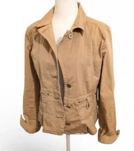 DKNY Military Inspired Tan Cotton Vintage Jacket 2% Spandex L - Picture 1 of 5