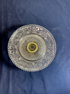 Vintage KIG Indonesia Fleur de lis Sandwich Glass Small Silver Footed Dish/Plate - Picture 1 of 2