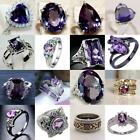 Women Purple Cubic Zirconia Ring Silver Plated Party Wedding Rings Gift Sz6-10
