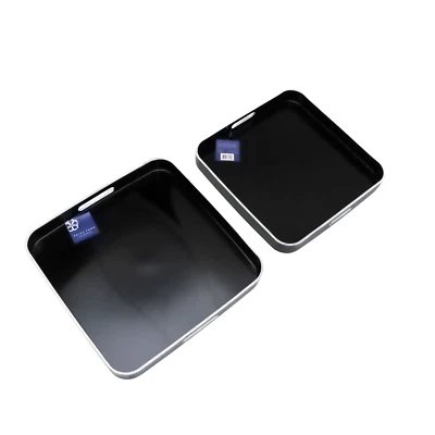 Trina Turk Black Square Serving Trays x 2: 13.39x13.39x1.61 & 14.8x14.8x1.73 - Image 1 of 4