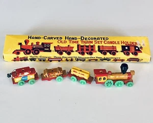 Vintage handgeschnitztes & bemaltes altes Zeit Zug Set Kerzenhalter Originalkarton - Bild 1 von 11