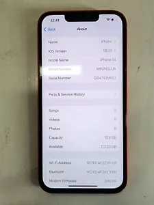 Apple iPhone 14 A2649 128GB Red CDMA/GSM Unlocked - Read - Afbeelding 1 van 7